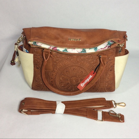 Desigual embroidery brown leather bag - Picture 7 of 8